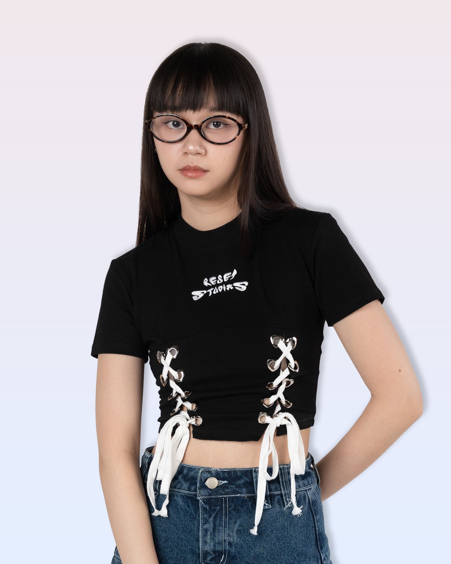 Heart Lace Crop Top (Black)
