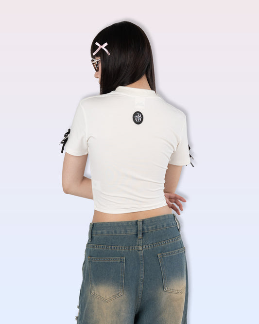 Ribbon Crop Top (Off-White)